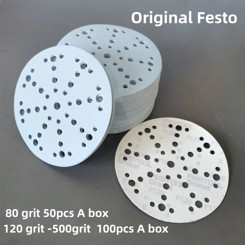 Festo 6-inch 48-Hole Dry Abrasive Paper Garnet 150mm Round Polishing Sanding Cloth Self-Adhesive Car Sanding Paper