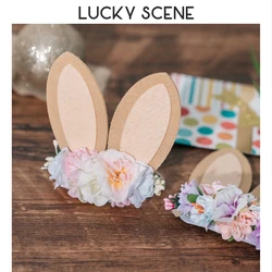 Bandeau de sauna avec grandes oreilles de lapin pour enfants, fleur artificielle, habillage de Pâques, super Pâques, vêtements de sauna, bijoux d'anniversaire faits à la main, S01851