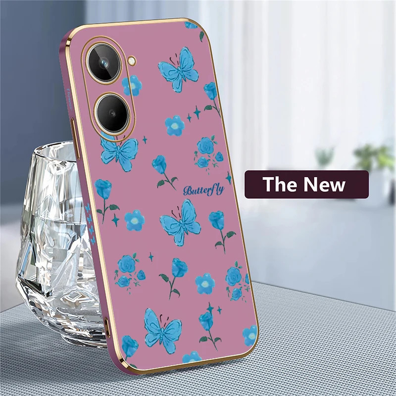 Flower Butterfly Print Phone Case For OPPO Realme 12 Pro Plus 10 9i 4G 12 5G 11 9 Pro Plating Silicone Soft Shockproof Cover - view 4