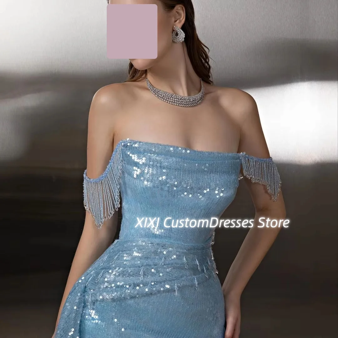 Customize فساتين سهرات Mermaid Off-The-Shoulder Floor-Length Dresses For Prom Ruffle Sleeveless Zipper Up Dresses For Special Ev