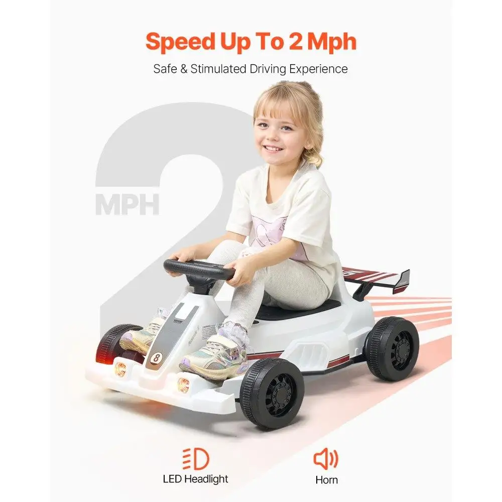 Electric Go Kart 6V Drift Cart for Children Ages 2 Strong Motor White Colorful for kids Ride On Vehicle