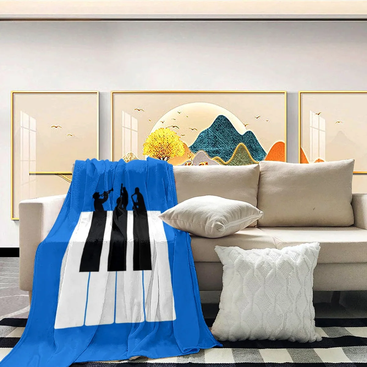 Musical Piano Keys Art Blanket Throw Plush Cozy Winter Decor Gift for Music Lover Boy Girl Home