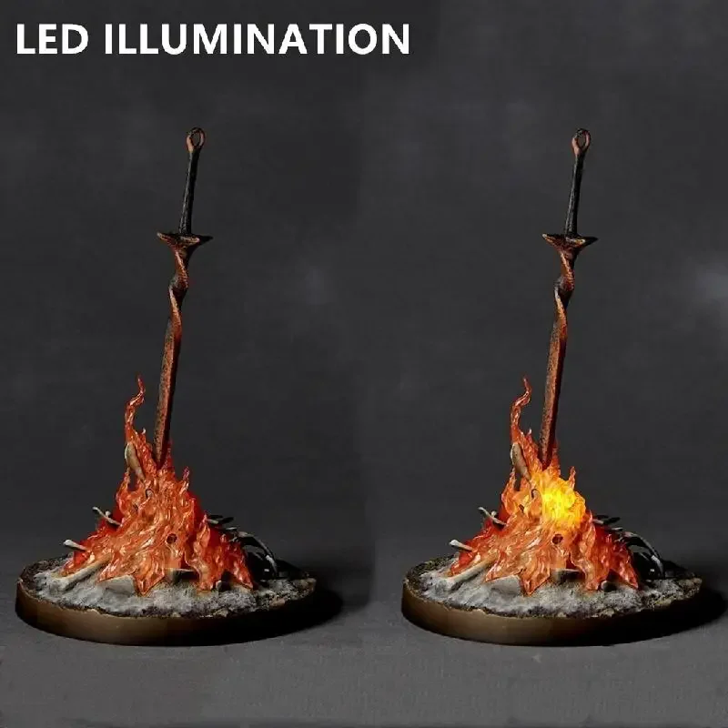 

Dark Souls Led Illumination Bonfire Lit Light-up Statue Collectible Action Figure Light Sword Doll Handmade Box Model Gifts