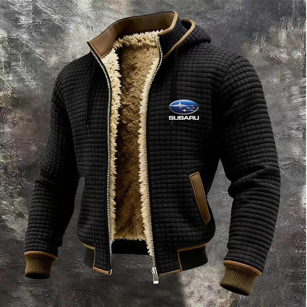 

2026SUBARU new popular autumn and winter plus plush thick hooded jacket highlights figure cross-border checkered hooded sweatshi