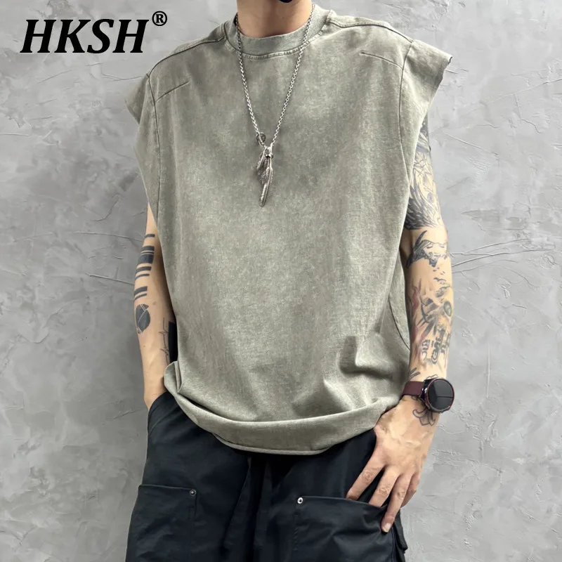 

HKSH Summer New Man Vintage High Street Vest Washed Loose Sleeveless T-shirt Fashion Trendy Personalized Spliced Camisole HK5363