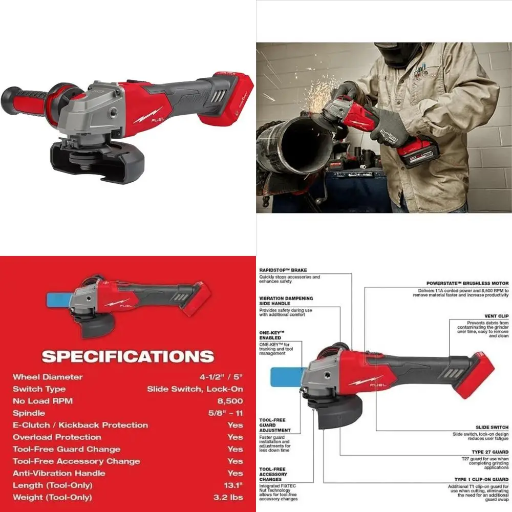 

Powerful 4-1/2 to 5-Inch Angle Grinder with Brake and Slide Switch Technology for Professional Use
