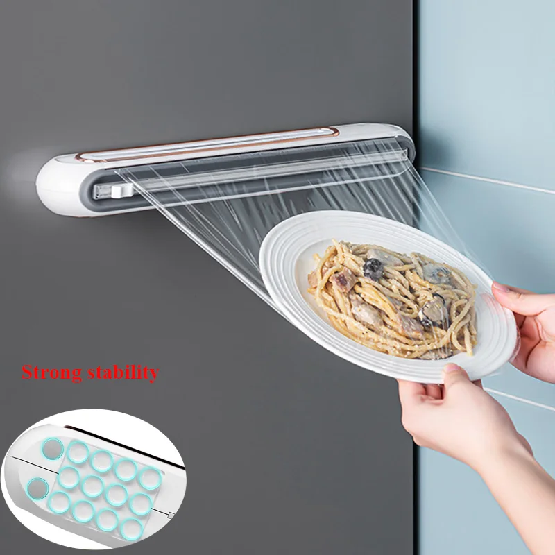 New Plastic Wrap Cutting Box Wall-mounted Magnetic Suction Refillable Film Plastic Wrap Tin Aluminum Foil  Dispenser With Cutter