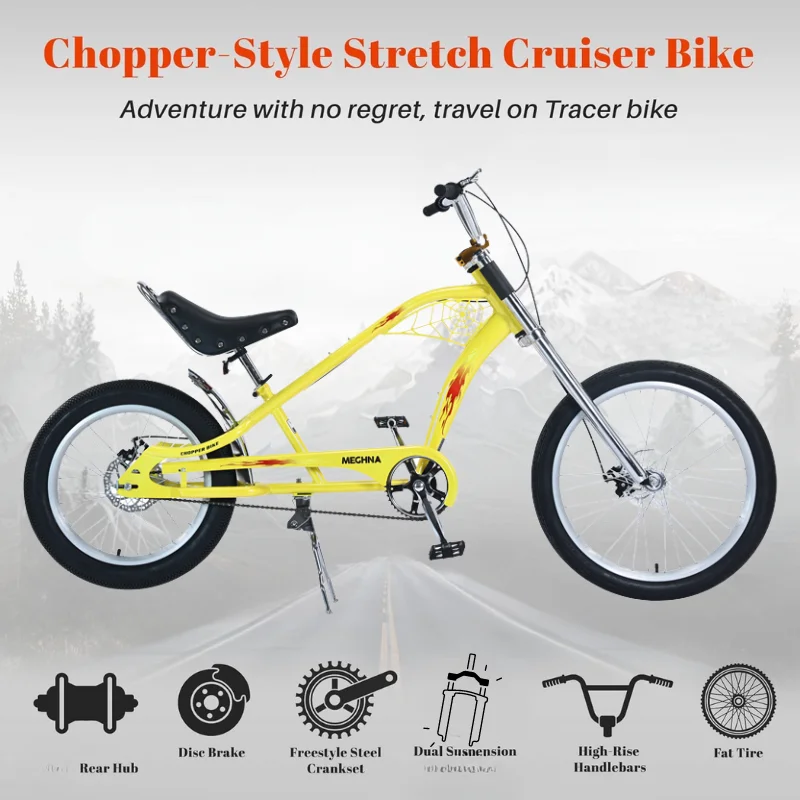 

24" Adults Vintage Bicycles Classical Chopper Harley Bike Fat Tire Fashionable 20"x3.0" For Outdoor Beach Cruiser Motorcycle