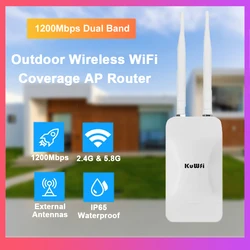 KuWFi-enrutador AP para exteriores de 1200Mbps, punto de acceso wifi inalámbrico de doble banda, con antena externa de alta ganancia, compatible con 24V POE