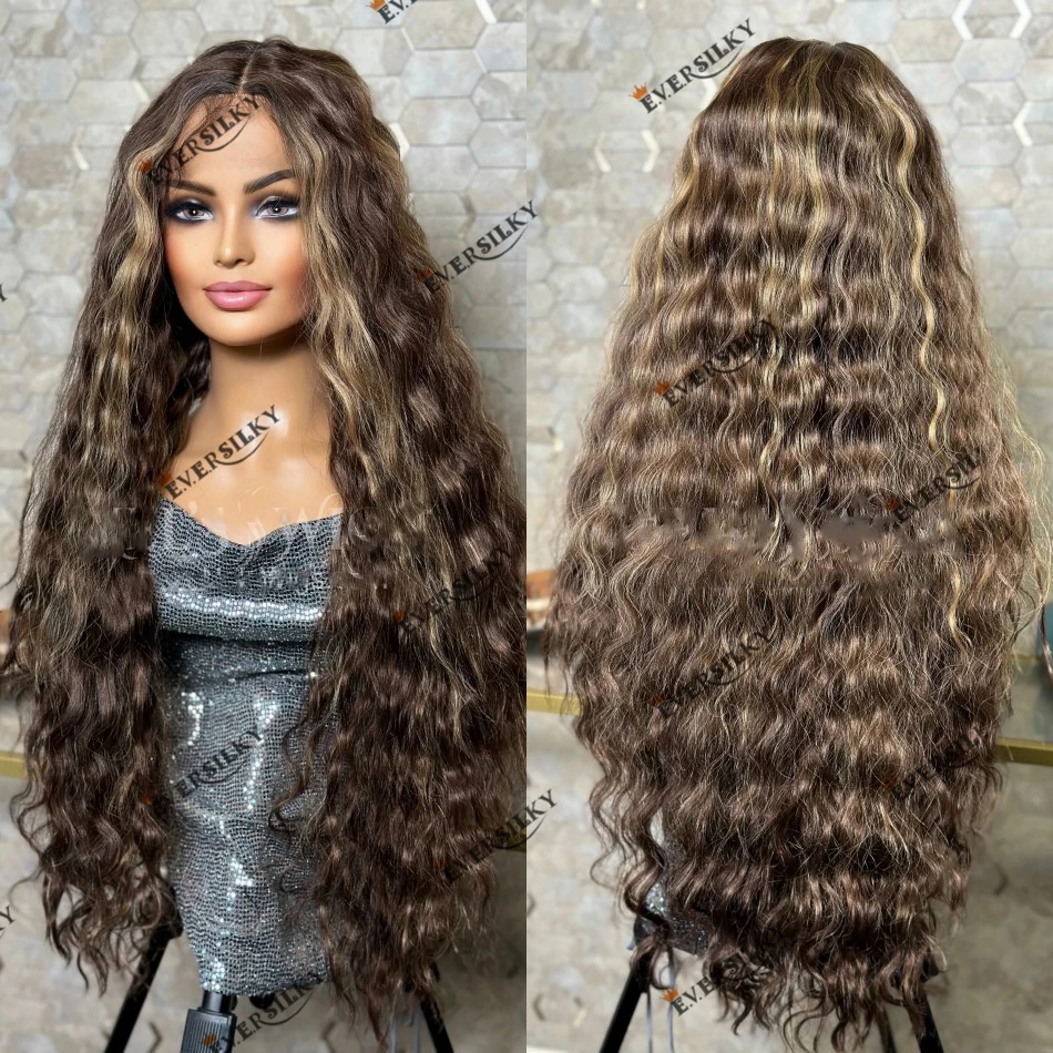 

Balayage Deep Wave 5x5 Lace Closure Highlight Light Honey Blonde Human Hair Wig for Black Women 250Density Remy Indian Hair