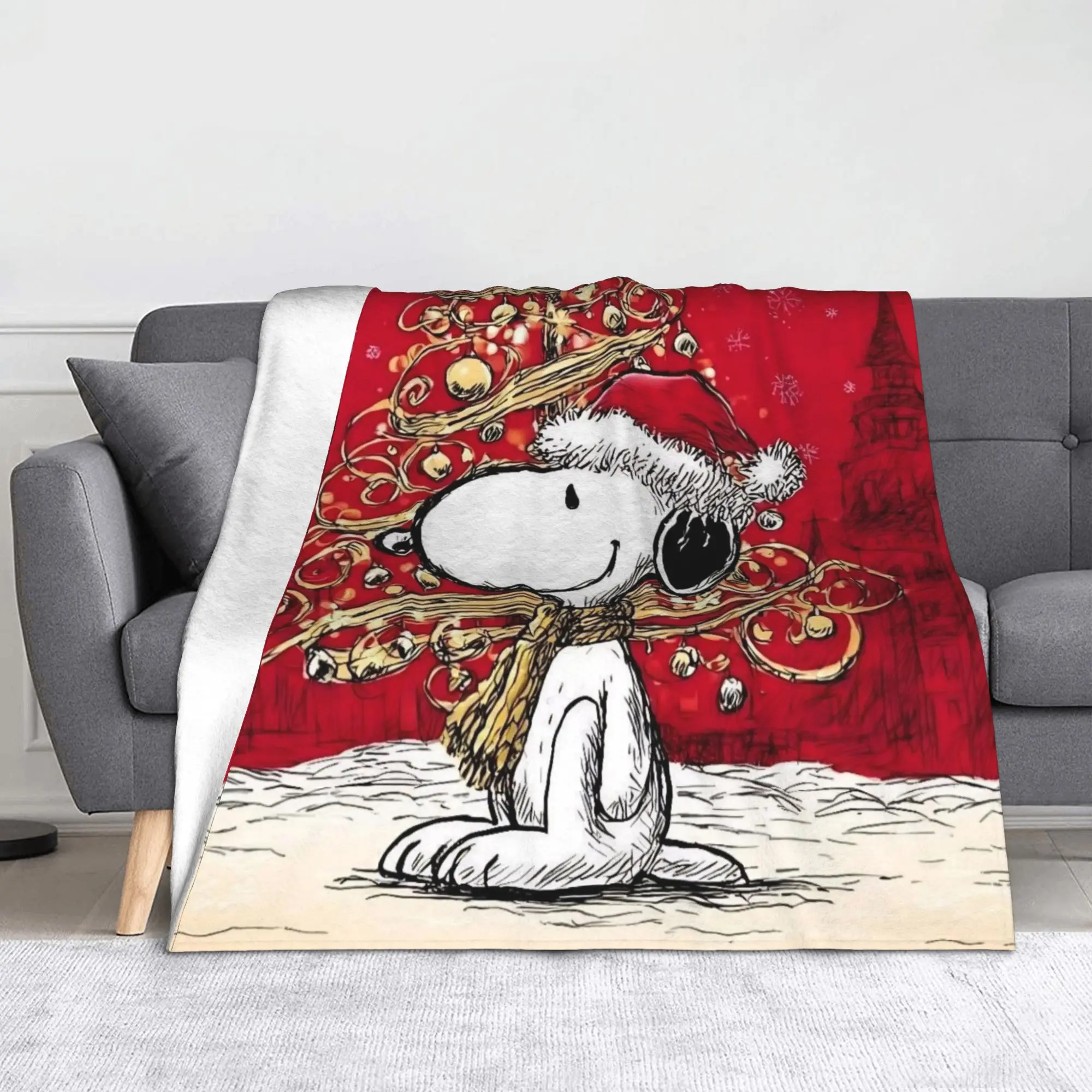 S-Snoopys Xmas Christmas Tree Blankets  Flannel Throw Blanket Summer Air Conditioning Printed Lightweight Bedspread