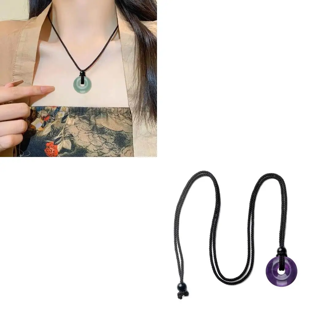  Novel Crystal Agate Stone Pendant All-matched Clavicle Chain Adjustable Black Rope Cold Wind Safety Buckle Necklace
