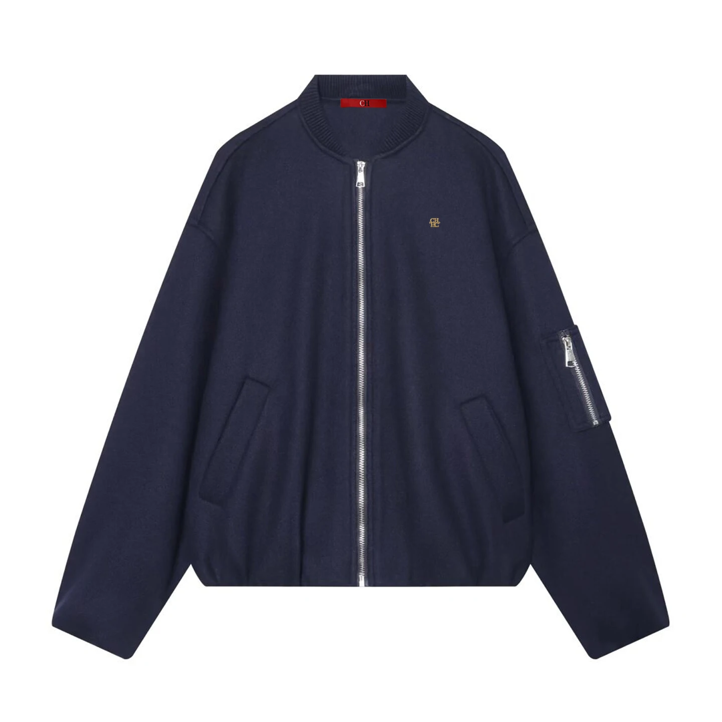 CH Women Bomber Jacket Zip Up Casual Coat Stand Collar Long Sleeve Oversized Flight Jacket Streetwear Fashion Outerwear