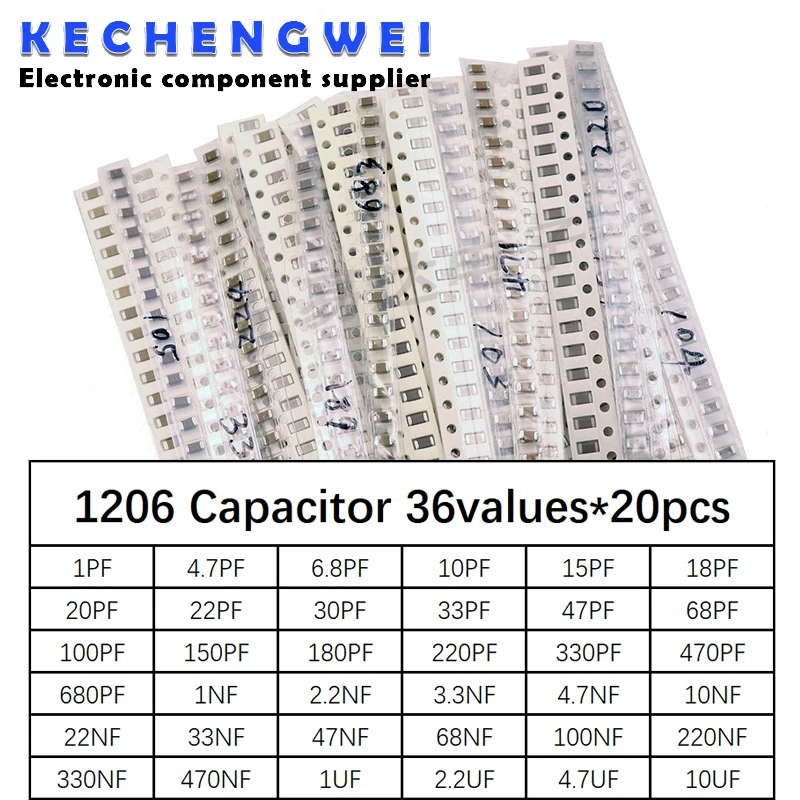 1206 SMD Capacitor assorted kit ,36values*20pcs=720pcs 1pF~10uF Samples Kit electronic diy kit