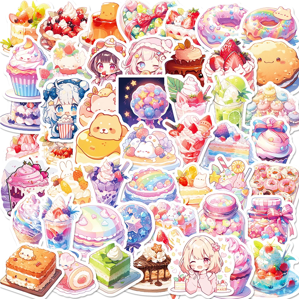 10/30/50pcs Cartoon Cute Dessert Cake Stickers Aesthetic Graffiti Stationery Laptop Notebook Phone Waterproof Kawaii Sticker Toy