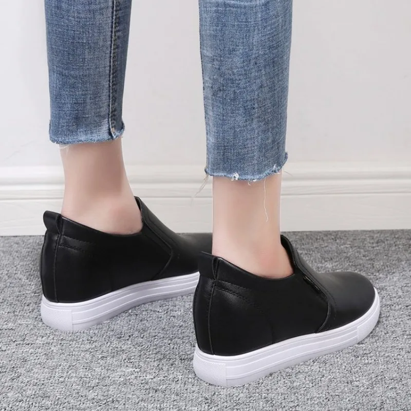 Women's Shoes with Inner Height Increase Sloping Heels Thick Soles Small White Shoe Versatile Casual Loafers Student Girls