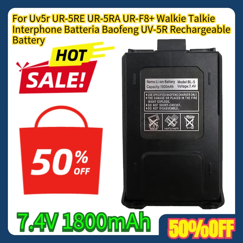 For Uv5r UR-5RE UR-5RA UR-F8+ Walkie Talkie Interphone Batteria Baofeng UV-5R Rechargeable Battery 7.4V 1800mAh