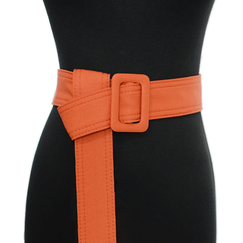 

New Casual Solid Colour Canvas Women's Belt Square Buckle Extra Long Wide Waist Seal Coat Accessories Simple Versatile Belt