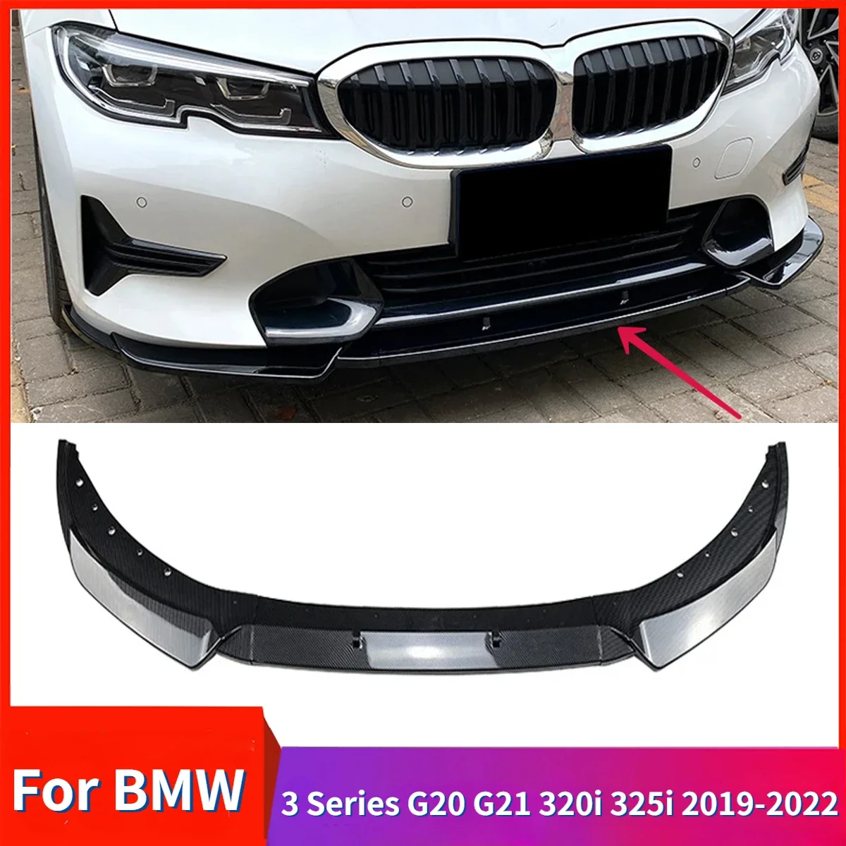 

Car Front Bumper for BMW 3 Series G20 G21 320i 325i 2019-2022 Splitter Chin Lip Spoiler Diffuser Guard Body Kit Tuning Protector