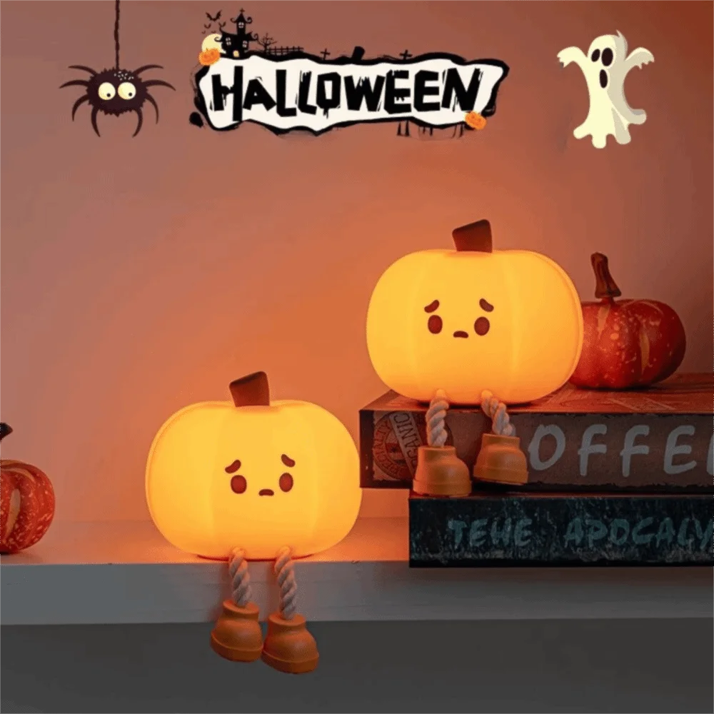 Silicone Halloween Pumpkin Night Light USB Charging Adjustable Brightness Desktop Light Soft Timing LED Pumpkin Light Kids
