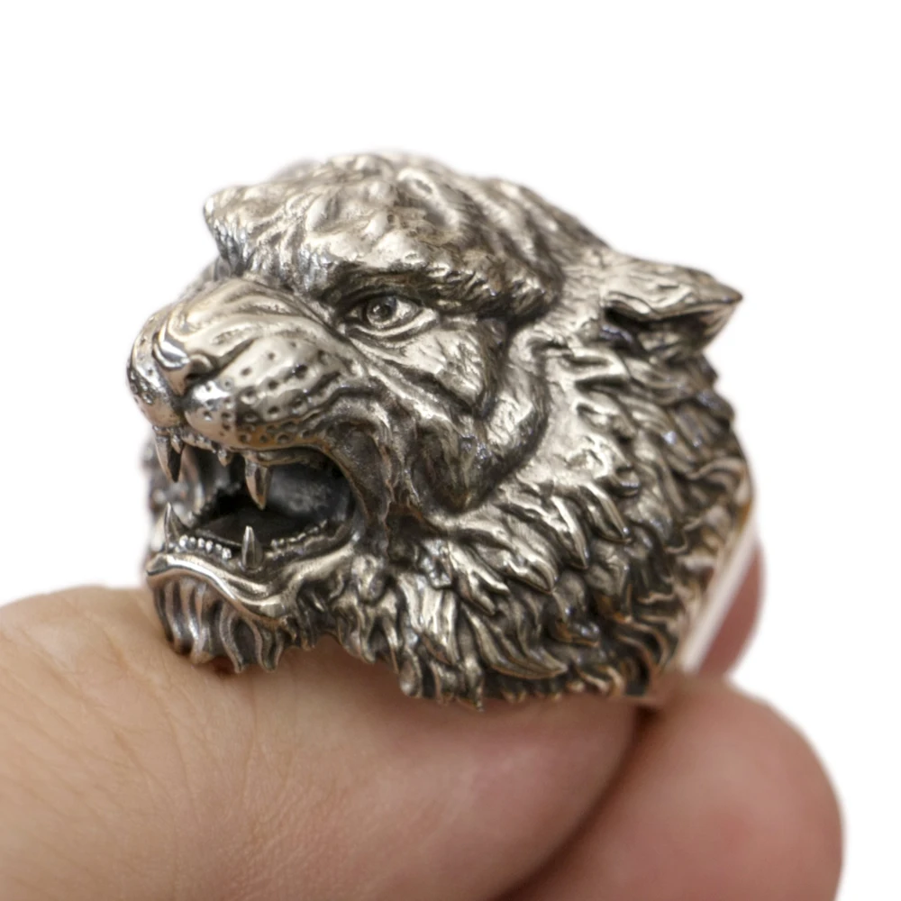 

Huge Cupronickel Tiger King Biker Ring Punk Jewelry CP396 Open US Size 8-15