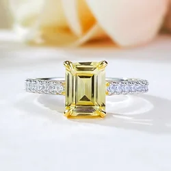 S925 Pure Silver Colored Diamond Yellow Treasure Simulation Diamond 1.5 Carat Pagoda Ring European and American Style Ring