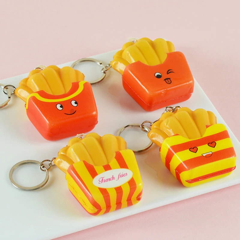 Cute Cartoon Hamburger Squeeze Toy Keychain para Crianças, Pingente Engraçado Criativo, Bebida Donut, Brinquedos Aliviar o Estresse, 5 Pcs