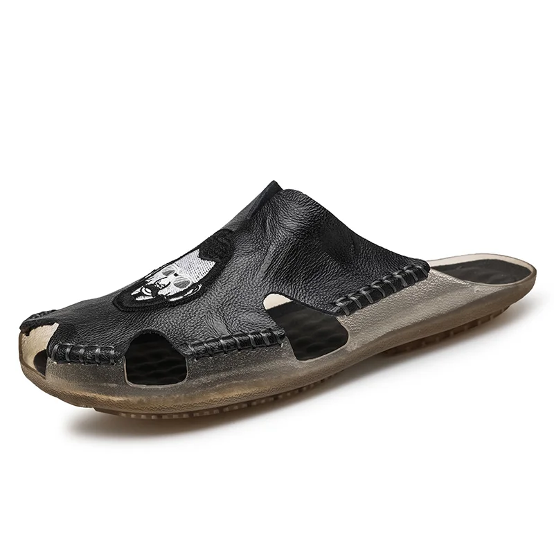 Soft Leather Sandals Men flip flops Sandalias Men Summer Shoes Comfort Leather Beach Sandals Hollow Men Shoes Foot Wear