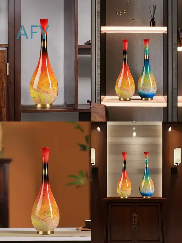 Copper Art Colorful Vase Decoration for Living Room Foyer Wine Cabinet Desktop Ornament Home Decor Gift Modern Interior