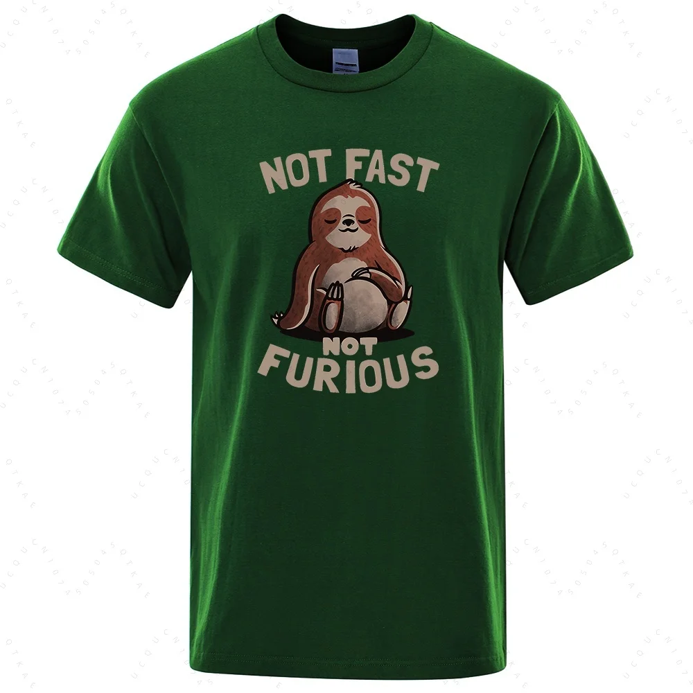 Not Fast Not Furious Kawaii Sloth Print Clothing Men Street Oversized Tee Breathable Streetwear Creativity Motorcycle T-Shirt