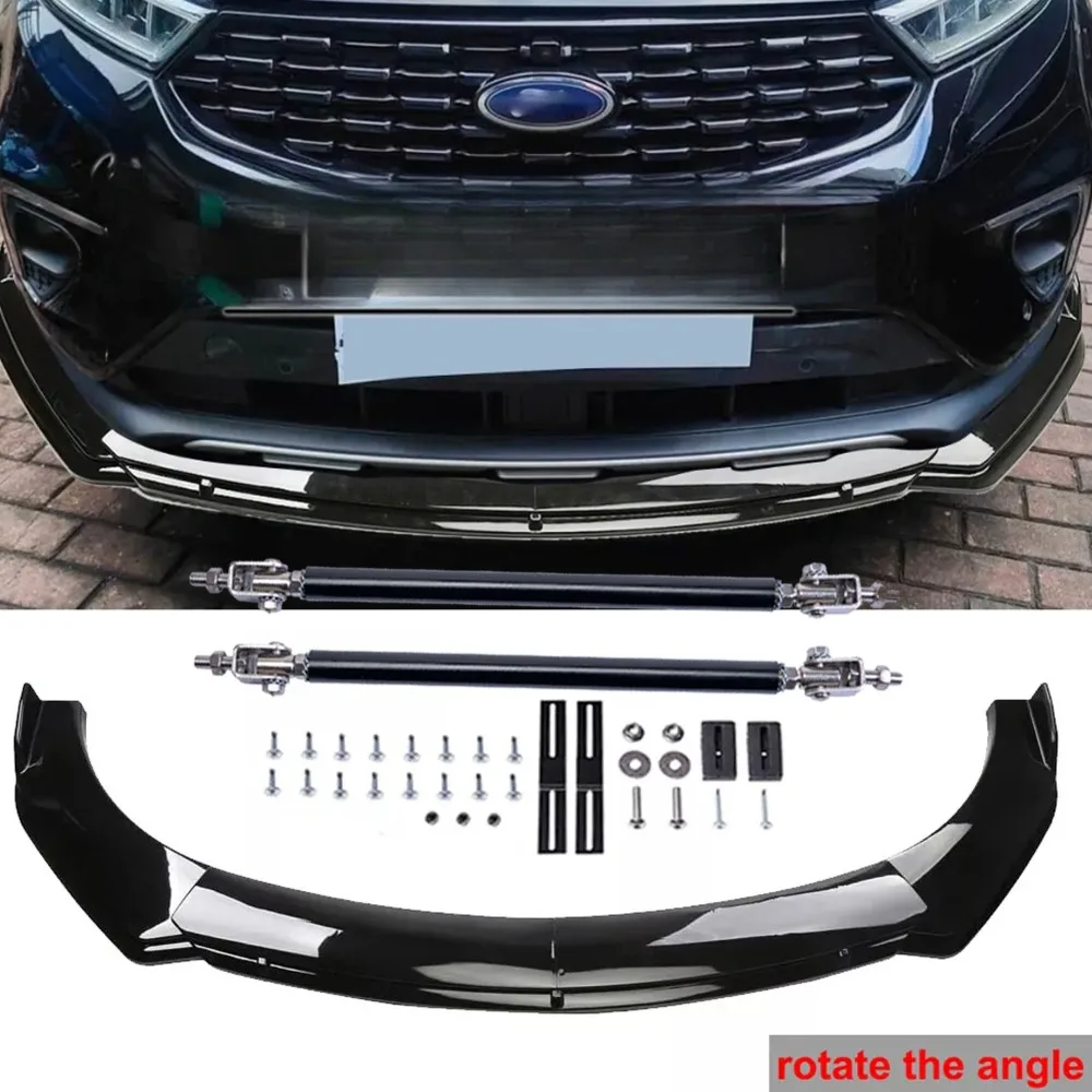 

For Ford Edge 2016-2022 Gloss Front Bumper Lip Splitter Spoiler w/ Strut Rods United States