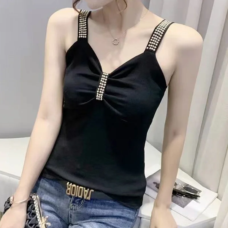 Summer Fashion Solid Color Sleeveless Camisole Ladies Slim Temperament Pullovers Solid Color Undercoat Women\'s Clothing 2024