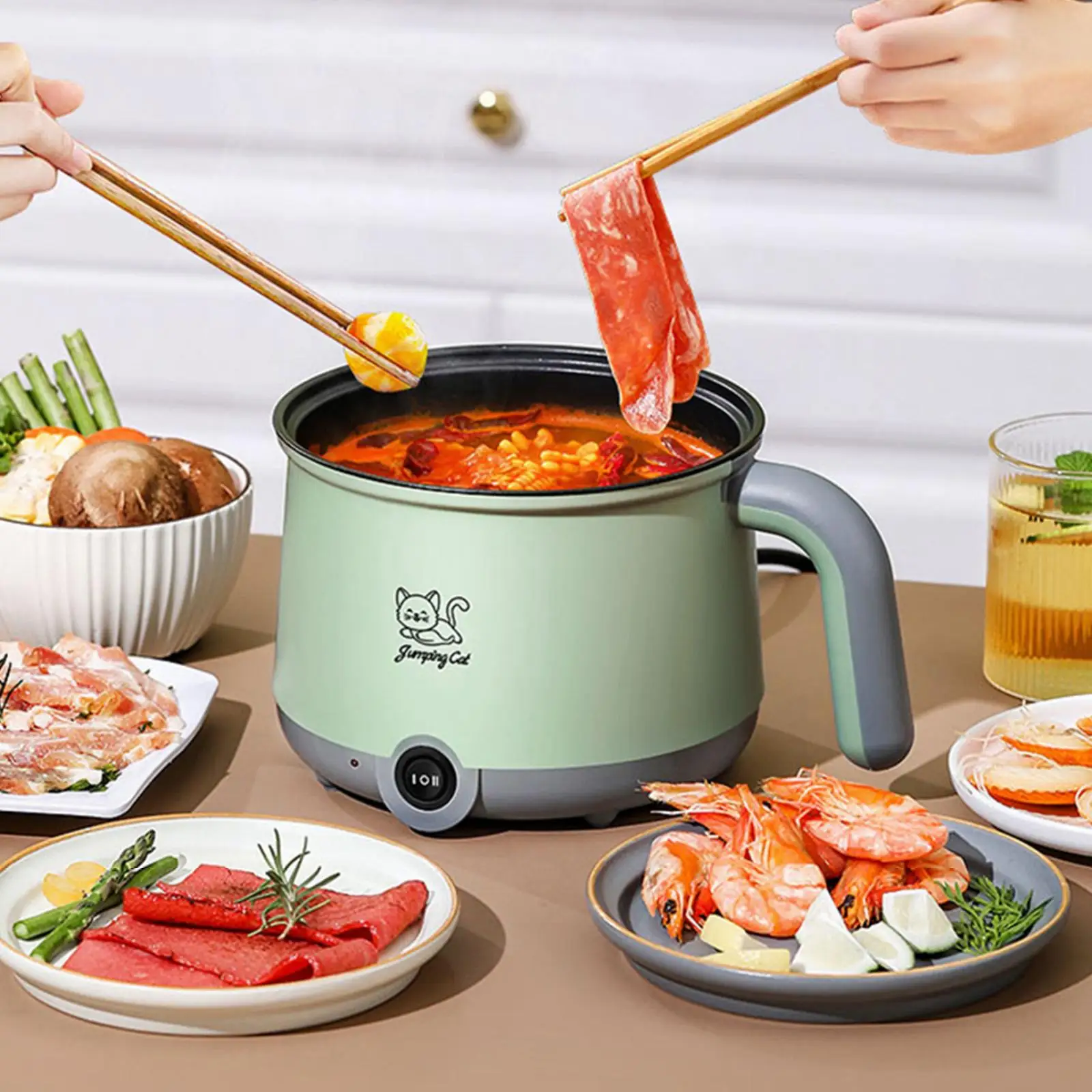 1.8L Electric Hot Pot with Steamer Portable Cooking Pot Multipurpose Ramen Cooker Nonstick for Eggs Soup Oatmeal Steak Dumpling