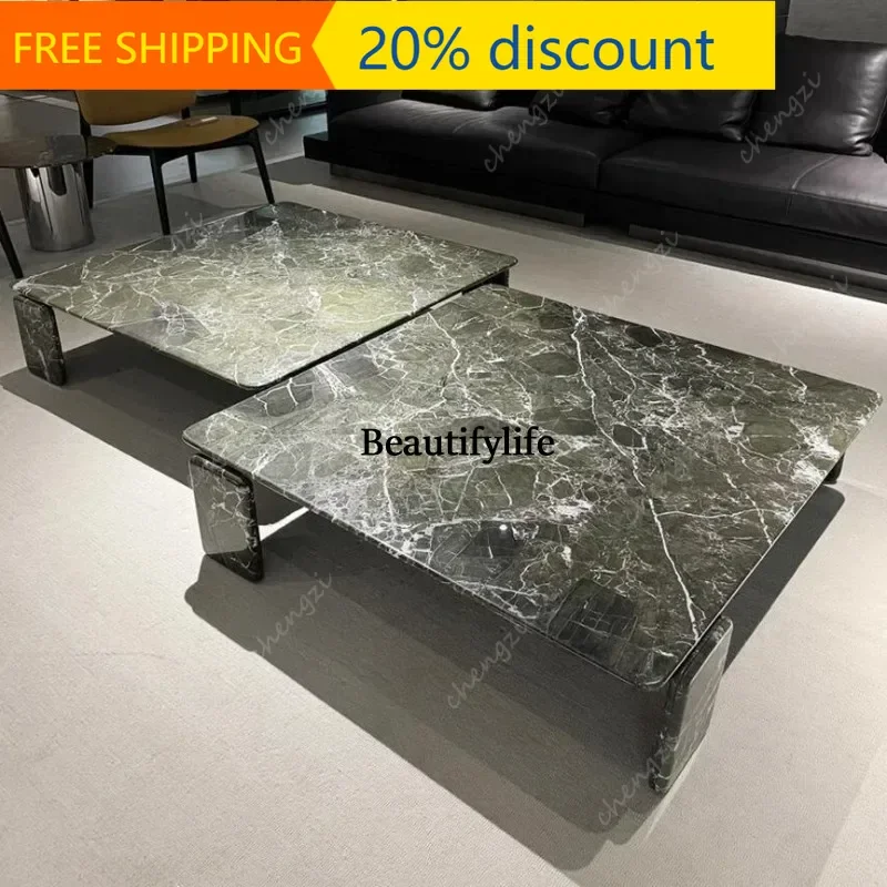 32 Premium light luxury natural marble coffee table designer Italian simple home villa living room luxury stone round coffee tab