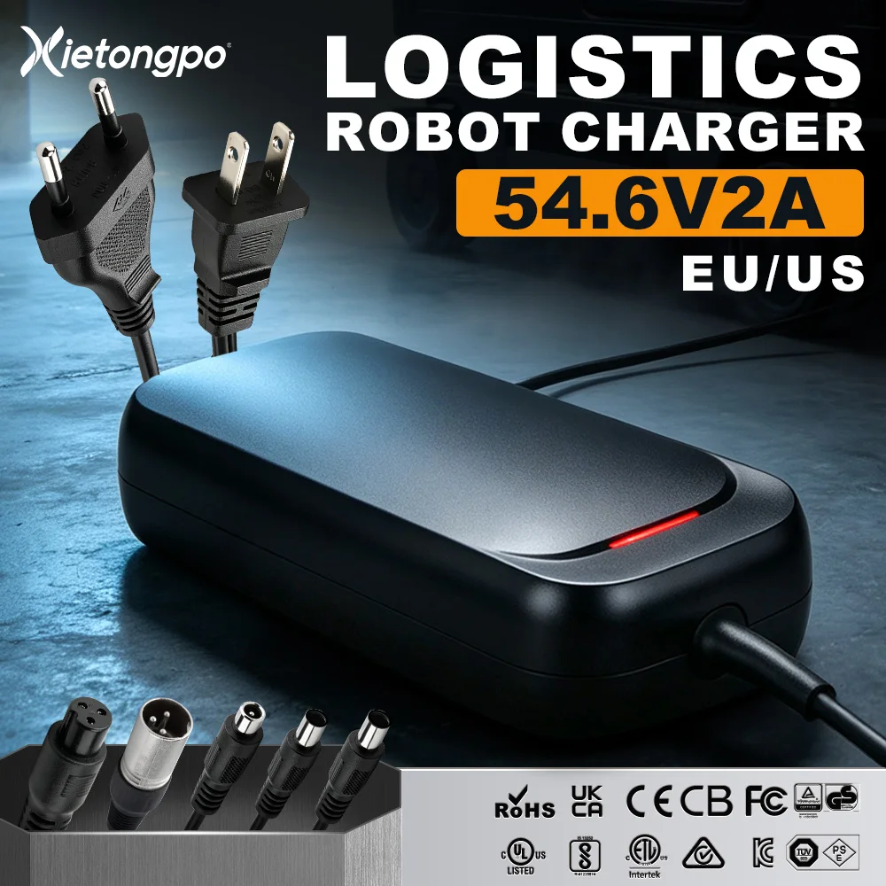 54.6V 2A Charger for 48V 13S Lithium Battery Pack Warehouse Robot AGV AMR Smart CC CV Fast Charge Power Adapter Replacement Charger for Industrial Automation Equipment Mobile Robot Battery System