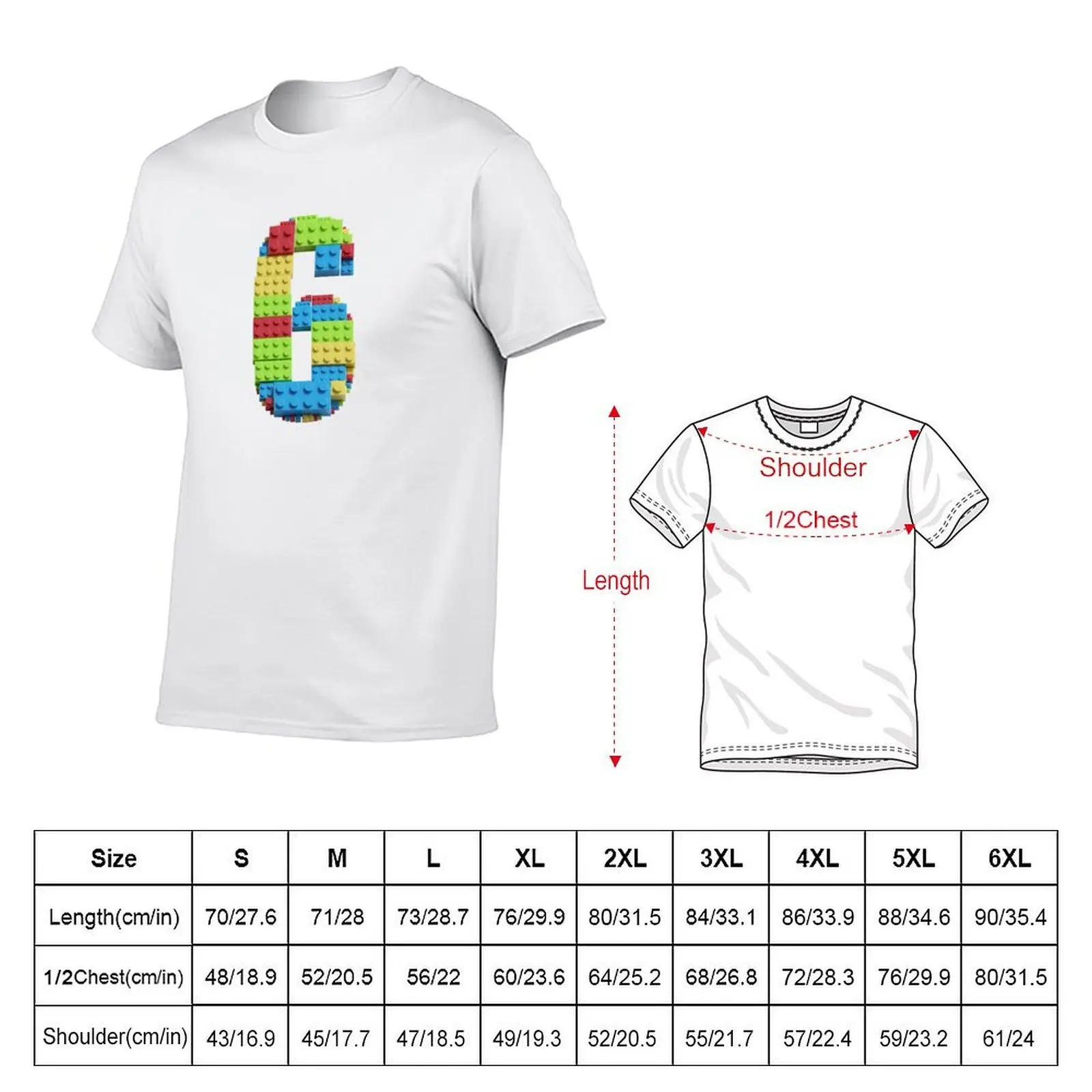 Number 6 Built From Plastic Building Bricks - Primary Colors T-Shirt cotton t shirt man man tshirt T-Shirt