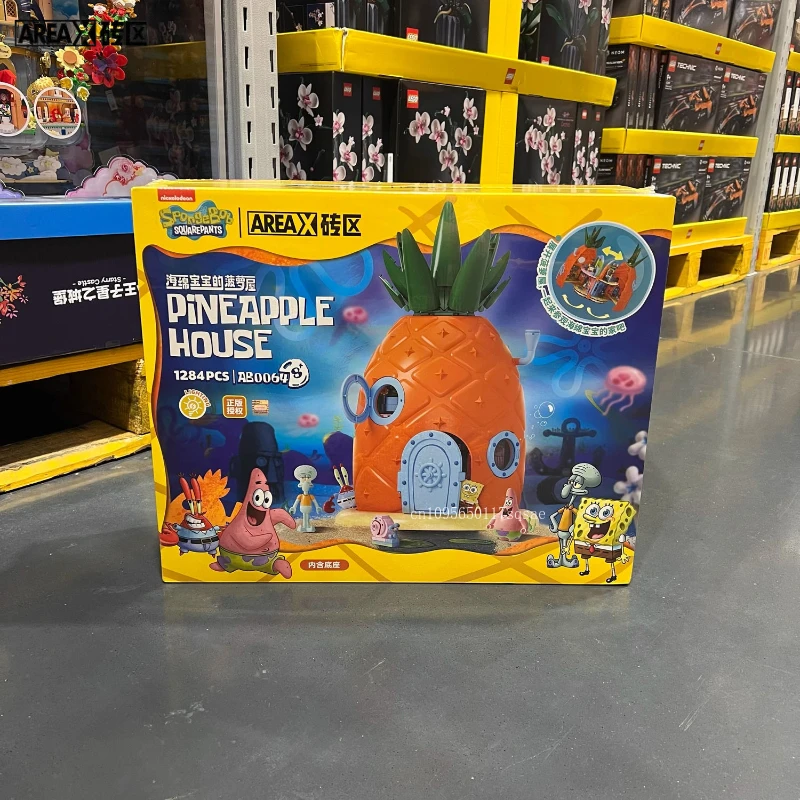 New AREAX SpongeBob Pineapple House Building Blocks Children's Birthday Gift Assembly Model Foldable Puzzle Toy Building Blocks