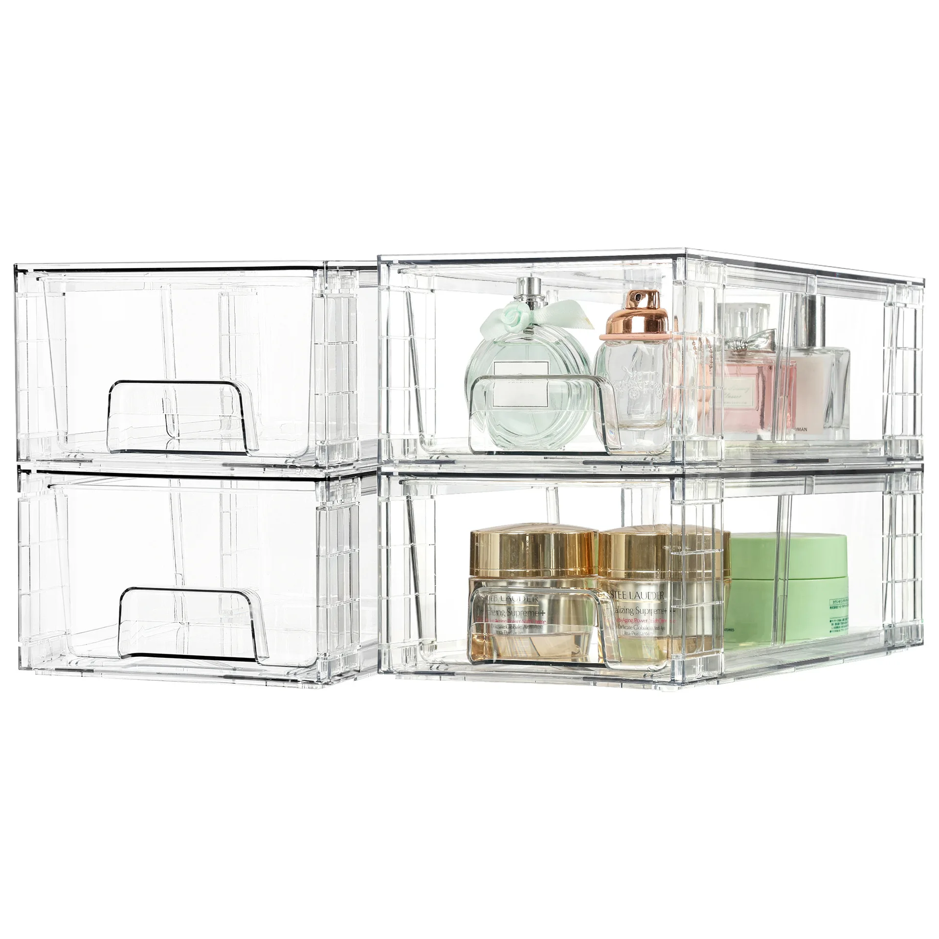 

Clear Acrylic Drawer Organizers with Handles, Easily Assemble for Bathroom,Kitchen Undersink,Cabinet,Closet,Makeup,