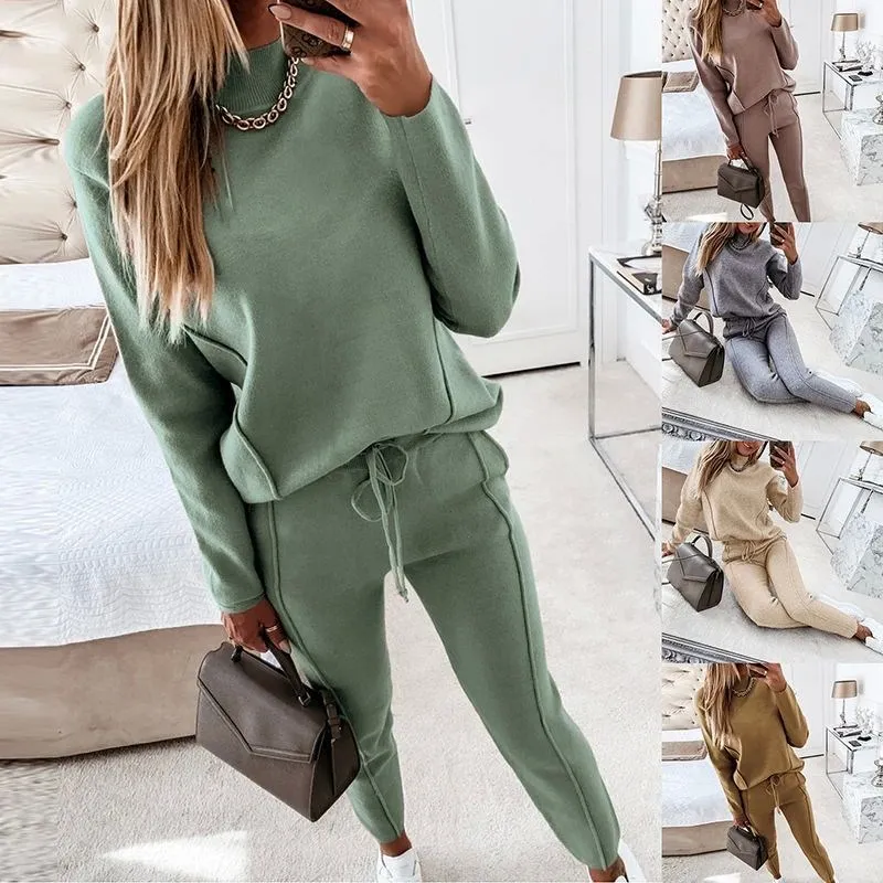 

Women's Two Piece Trasuit Set Turtlene Sweatirt with Dstring Casual Comfortable Winter Faion Ladies Outfit
