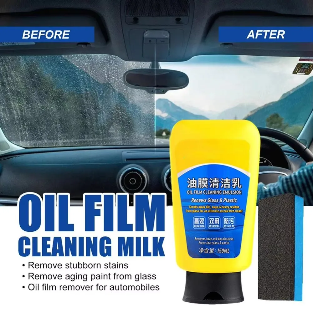 150ml Car Oil Film Remover Quick Effect Coating Quickly Car Coating Spray Sponge Decontamination Car Glass Cleaner Home and Auto