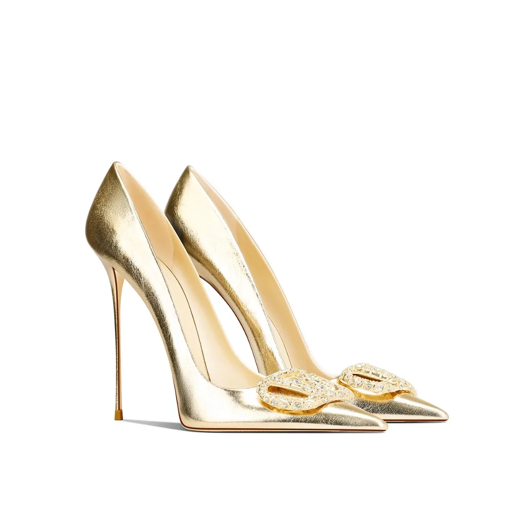 Or 2025 automne nouveau strass superbe bout pointu talons hauts pour les femmes robe de soirée