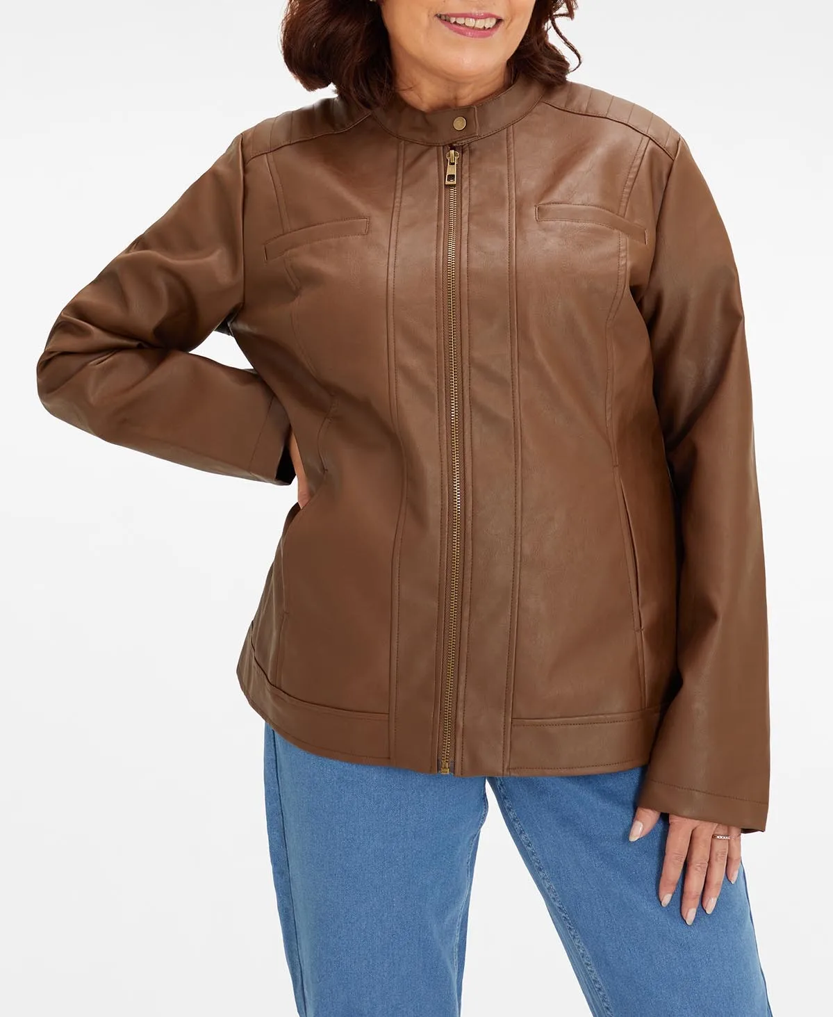 FASHIONSPARK-Blouson aviateur en similicuir PU pour femme, manteau de motard de moto, fermeture éclair classique, manches longues, poche boutonnée vers le bas