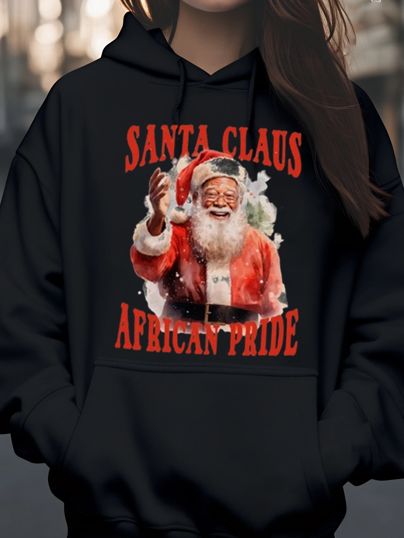 سانتا كلوز الأفريقي فخر طباعة عيد الميلاد هوديي عطلة ارتداء للجنسين #1