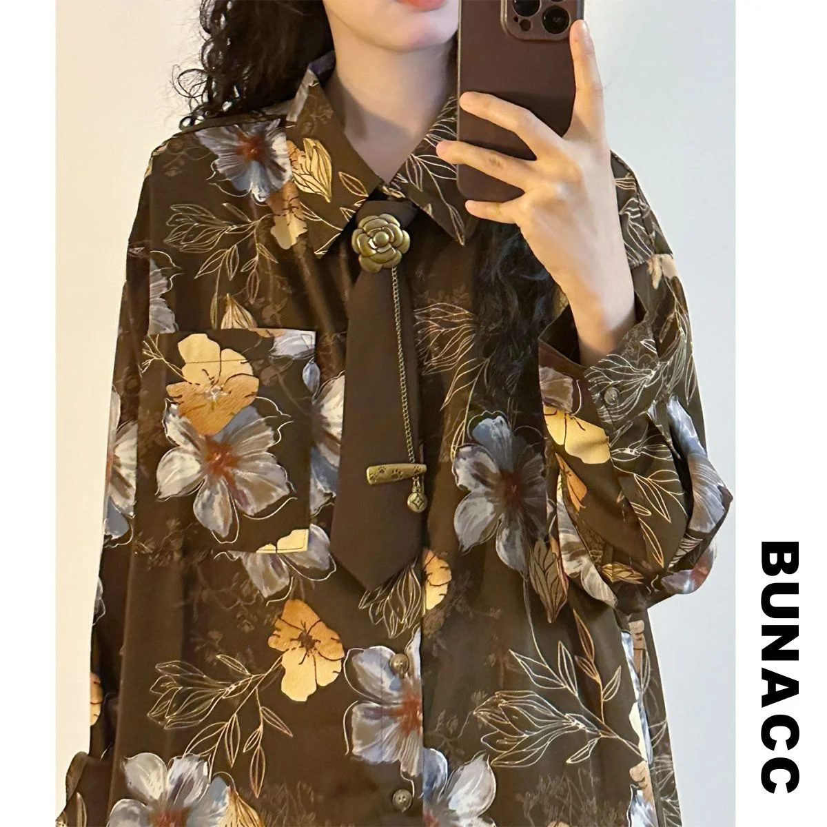 

Рубашка унисекс в стиле ретро с американским цветочным принтом, длинным рукавом, весенний дизайн с завязками, свободный крой, нейтральный стиль, стандартный крой рукава