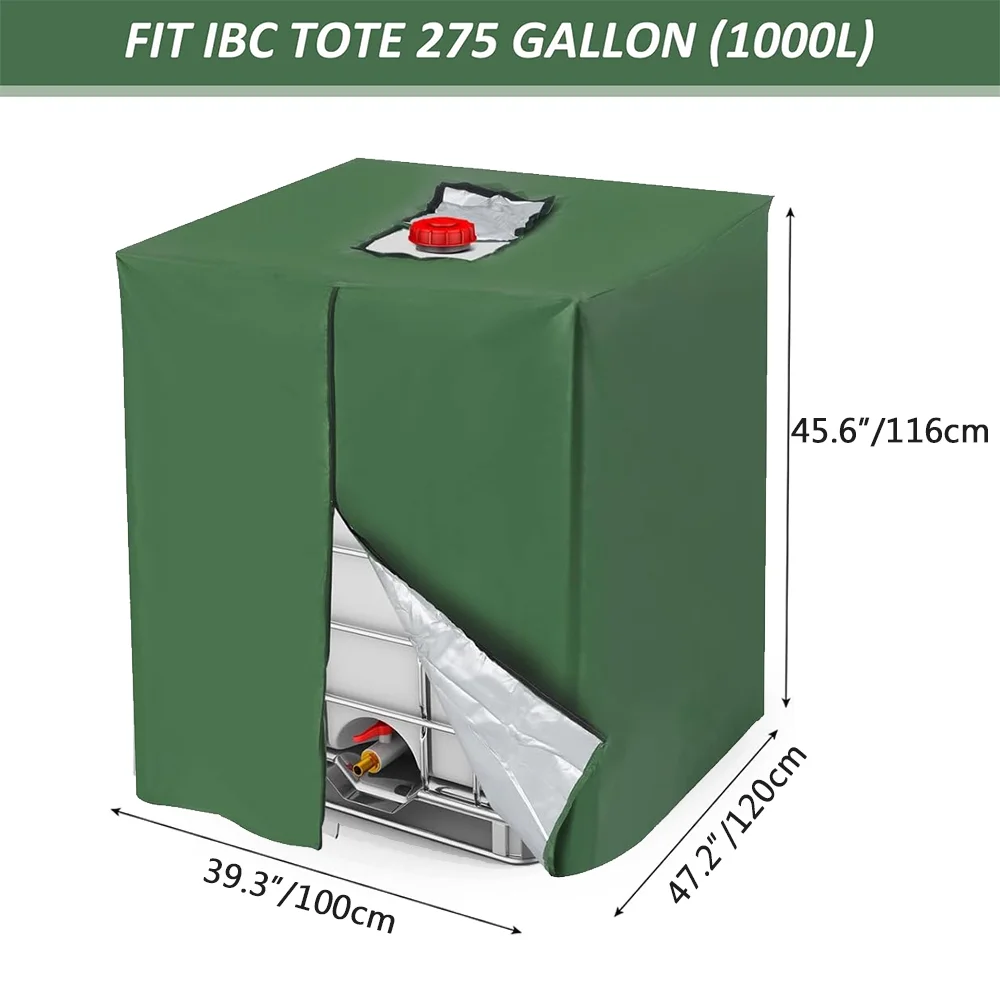 Tampas exteriores do tanque de água do zíper, poliéster para toda a finalidade, IBC Tote, 210D, 275 galões, 1000L, 1PC