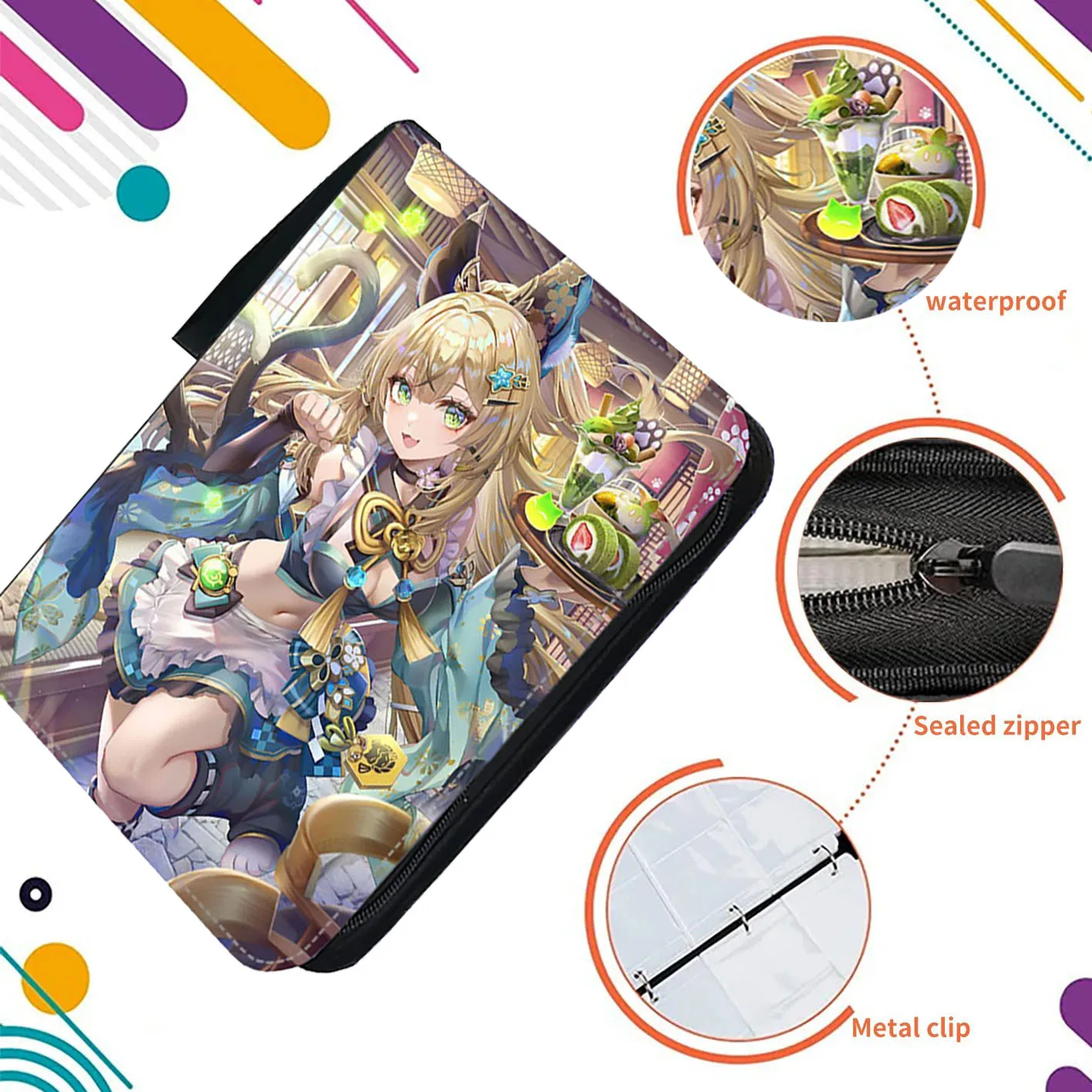 Genshin Impact Card Binder Collector Book Folder 4/9 Pocket Zipper Anime Trading Game Card Album Holder con 50 pagine interne