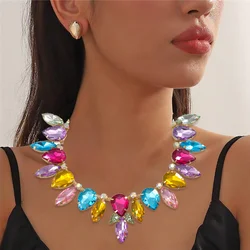 Girlgo 2024 New ZAA Dazzling Crystal Rhinestone Teardrop Cluster V-shape Necklace Suitable for Parties and Nightclubs