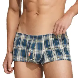 SEOBEAN Men's Sexy Cotton Shorts Home Comfort Checkered Fit Trunks Underwear