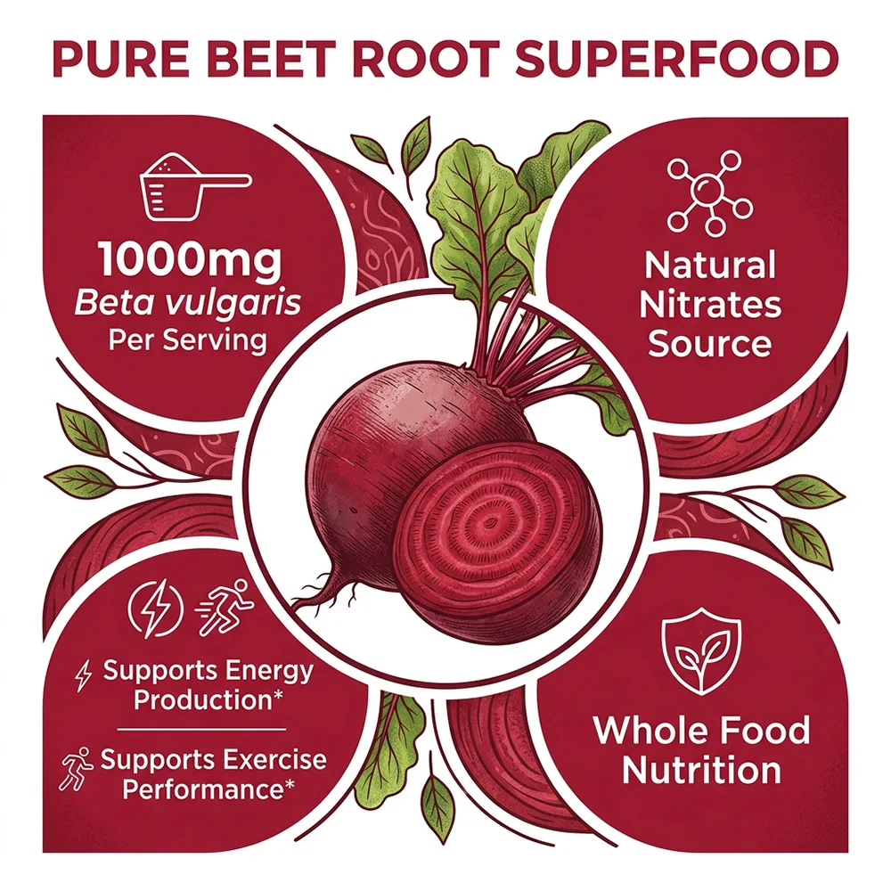 Beetroot Capsules 1000mg - Helps Promote Healthy Circulation, Heart Health, Enhanced Absorption, Boosts Cellular Energy