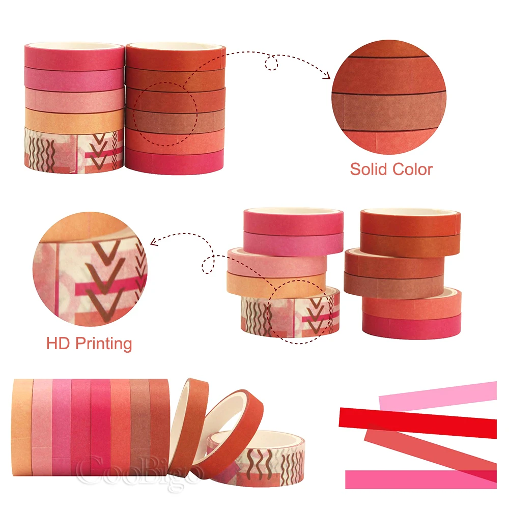 11Rolls/Lot Rainbow Washi Tape Set Simple Sticker Scrapbooking Journal Aesthetic Stationery Supply Solid Color & Printed Pattern